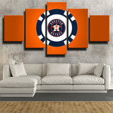 Houston Astros Baseball Sports Team Orange Logo 5 Piece Canvas Wall Art Painting Wallpaper Poster Picture Print Photo Decor