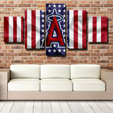 Los Angeles Angels MLB Baseball Team Logo USA Flag 5 Piece Canvas Wall Art Painting Wallpaper Poster Picture Print Photo Decor