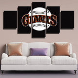 San Francisco Giants MLB Baseball Team Black Logo 5 Piece Canvas Wall Art Painting Wallpaper Poster Picture Print Photo Decor