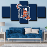 MLB Detroit Tigers Baseball Sports Team Dark Blue Logo 5 Piece Canvas Wall Art Painting Wallpaper Poster Picture Print Photo Decor