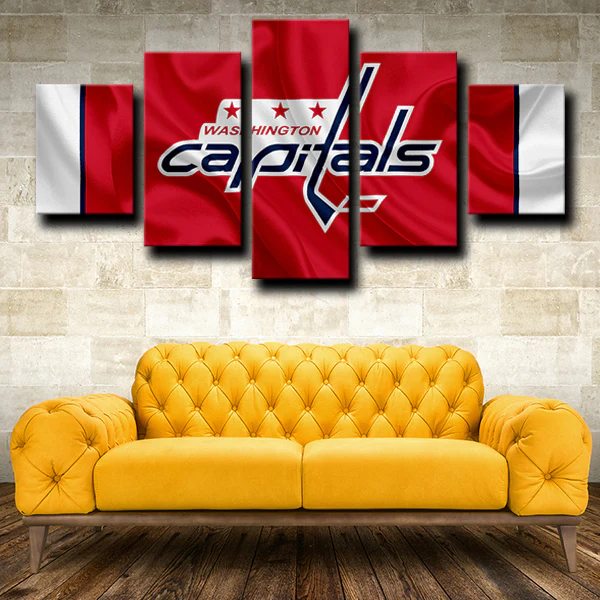 NHL Hockey Sports Team Washington Capitals Logo 5 Piece Canvas Wall Art Painting Wallpaper Poster Picture Print Photo Decor