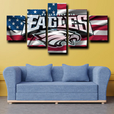 NFL Team Philadelphia Eagles Logo & American Flag 5 Piece Canvas Wall Art Painting Wallpaper Poster Picture Print Photo Decor