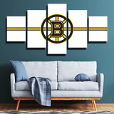 NHL Hockey Sports Team Boston Bruins White Logo 5 Piece Canvas Wall Art Painting Wallpaper Poster Picture Print Photo Decor