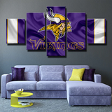 NFL Football Team Minnesota Vikings Logo Purple Silk 5 Piece Canvas Wall Art Painting Wallpaper Poster Picture Print Photo Decor