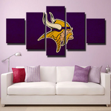 NFL Football Team Minnesota Vikings Purple Logo 5 Piece Canvas Wall Art Painting Wallpaper Poster Picture Print Photo Decor