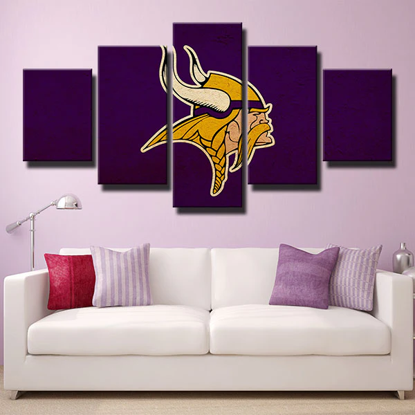 NFL Football Team Minnesota Vikings Purple Logo 5 Piece Canvas Wall Art Painting Wallpaper Poster Picture Print Photo Decor