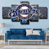 Milwaukee Brewers MLB Baseball Logo and Stadium 5 Piece Canvas Wall Art Painting Wallpaper Poster Picture Print Photo Decor