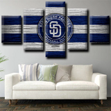 San Diego Padres MLB Baseball Sports Team Logo Stripes 5 Piece Canvas Wall Art Painting Wallpaper Poster Picture Print Photo Decor