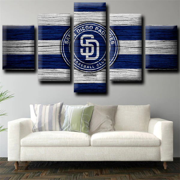 San Diego Padres MLB Baseball Sports Team Logo Stripes 5 Piece Canvas Wall Art Painting Wallpaper Poster Picture Print Photo Decor