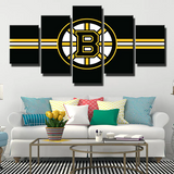 NHL Hockey Team Boston Bruins Stripes Logo 5 Piece Canvas Wall Art Painting Wallpaper Poster Picture Print Photo Decor