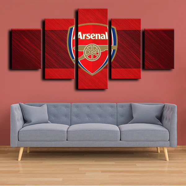Arsenal FC Premier League Football Team Logo Red 5 Piece Canvas Wall Art Painting Wallpaper Poster Picture Print Photo Decor