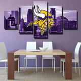 NFL Football Team Minnesota Vikings Logo Purple City 5 Piece Canvas Wall Art Painting Wallpaper Poster Picture Print Photo Decor