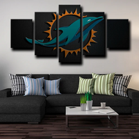 NFL Football Sports Team Miami Dolphins Black Logo 5 Piece Canvas Wall Art Painting Wallpaper Poster Picture Print Photo Decor