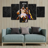 Kobe Bryant and LeBron James in Intense Basketball Action 5 Piece Canvas Wall Art Painting Wallpaper Poster Picture Print Photo Decor