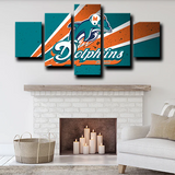 NFL American Football Team Miami Dolphins Logo 5 Piece Canvas Wall Art Painting Wallpaper Poster Picture Print Photo Decor
