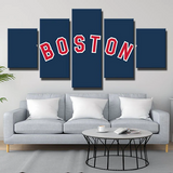 MLB Baseball Boston Red Sox Sports Team Logo Blue 5 Piece Canvas Wall Art Painting Wallpaper Poster Picture Print Photo Decor