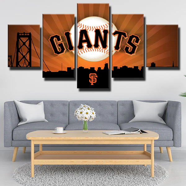 San Francisco Giants MLB Baseball Team Logo Black City 5 Piece Canvas Wall Art Painting Wallpaper Poster Picture Print Photo Decor