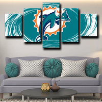 NFL American Football Miami Dolphins Team Logo 5 Piece Canvas Wall Art Painting Wallpaper Poster Picture Print Photo Decor