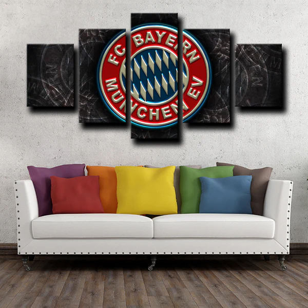Bundesliga Team Bayern Munich Football Club Logo 5 Piece Canvas Wall Art Painting Wallpaper Poster Picture Print Photo Decor