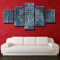 Manchester United Football Soccer Team Grey Logo 5 Piece Canvas Wall Art Painting Wallpaper Poster Picture Print Photo Decor
