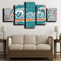 Miami Dolphins NFL Football Sports Team Logo 5 Piece Canvas Wall Art Painting Wallpaper Poster Picture Print Photo Decor