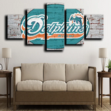 Miami Dolphins NFL Football Sports Team Logo 5 Piece Canvas Wall Art Painting Wallpaper Poster Picture Print Photo Decor