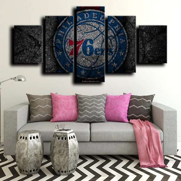 Philadelphia 76ers NBA Basketball Sports Team Logo 5 Piece Canvas Wall Art Painting Wallpaper Poster Picture Print Photo Decor