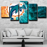 NFL Football Sports Team Miami Dolphins Logo 5 Piece Canvas Wall Art Painting Wallpaper Poster Picture Print Photo Decor
