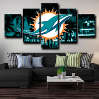 Miami Dolphins Logo Crest NFL American Football 5 Piece Canvas Wall Art Painting Wallpaper Poster Picture Print Photo Decor