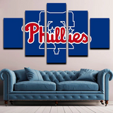 MLB Baseball Sports Team Philadelphia Phillies Blue Logo 5 Piece Canvas Wall Art Painting Wallpaper Poster Picture Print Photo Decor