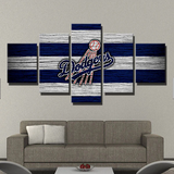 MLB Baseball Sports Team Los Angeles Dodgers Logo 5 Piece Canvas Wall Art Painting Wallpaper Poster Picture Print Photo Decor