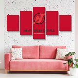 NHL Hockey New Jersey Devils Sports Team Red Logo 5 Piece Canvas Wall Art Painting Wallpaper Poster Picture Print Photo Decor
