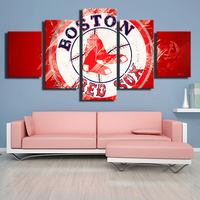 Baseball Sports Team Boston Red Sox MLB Logo Red 5 Piece Canvas Wall Art Painting Wallpaper Poster Picture Print Photo Decor