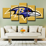 Baltimore Ravens NFL Football Sports Team Logo Yellow 5 Piece Canvas Wall Art Painting Wallpaper Poster Picture Print Photo Decor