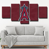 Los Angeles Angels MLB Baseball Team Logo Dark Red 5 Piece Canvas Wall Art Painting Wallpaper Poster Picture Print Photo Decor