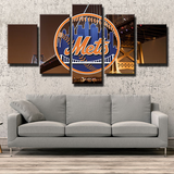 New York Mets MLB Baseball Team Logo Night View 5 Piece Canvas Wall Art Painting Wallpaper Poster Picture Print Photo Decor