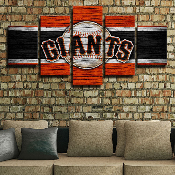 San Francisco Giants MLB Baseball Team Wood Logo 5 Piece Canvas Wall Art Painting Wallpaper Poster Picture Print Photo Decor