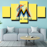 MLB Baseball Miami Marlins Sports Team Logo Yellow 5 Piece Canvas Wall Art Painting Wallpaper Poster Picture Print Photo Decor