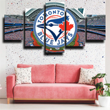 MLB Baseball Team Toronto Blue Jays Logo and Stadium 5 Piece Canvas Wall Art Painting Wallpaper Poster Picture Print Photo Decor