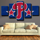MLB Philadelphia Phillies Baseball Team Logo Blue & Red 5 Piece Canvas Wall Art Painting Wallpaper Poster Picture Print Photo Decor