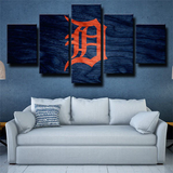 Detroit Tigers MLB Baseball Sports Team Dark Blue Logo 5 Piece Canvas Wall Art Painting Wallpaper Poster Picture Print Photo Decor