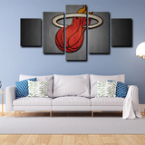 Miami Heat NBA Basketball Sports Team Logo 5 Piece Canvas Wall Art Painting Wallpaper Poster Picture Print Photo Decor