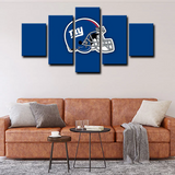NFL Football Team New York Giants Helmet Logo Blue 5 Piece Canvas Wall Art Painting Wallpaper Poster Picture Print Photo Decor