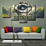 NFL Sports Team Green Bay Packers Logo Split Wall 5 Piece Canvas Wall Art Painting Wallpaper Poster Picture Print Photo Decor