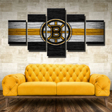 NHL Hockey Sports Boston Bruins Stripes Wood Logo 5 Piece Canvas Wall Art Painting Wallpaper Poster Picture Print Photo Decor