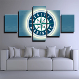 MLB Baseball Sports Seattle Mariners Team Logo 5 Piece Canvas Wall Art Painting Wallpaper Poster Picture Print Photo Decor