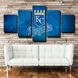 MLB Baseball Team Kansas City Royals Blue Logo 5 Piece Canvas Wall Art Painting Wallpaper Poster Picture Print Photo Decor