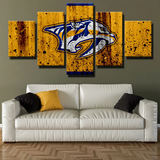 Nashville Predators NHL Hockey Dirty Yellow Logo 5 Piece Canvas Wall Art Painting Wallpaper Poster Picture Print Photo Decor