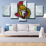 NHL Hockey Team Ottawa Senators Scratched Ice Logo 5 Piece Canvas Wall Art Painting Wallpaper Poster Picture Print Photo Decor