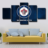 Winnipeg Jets NHL Hockey Sports Navy Blue Logo 5 Piece Canvas Wall Art Painting Wallpaper Poster Picture Print Photo Decor